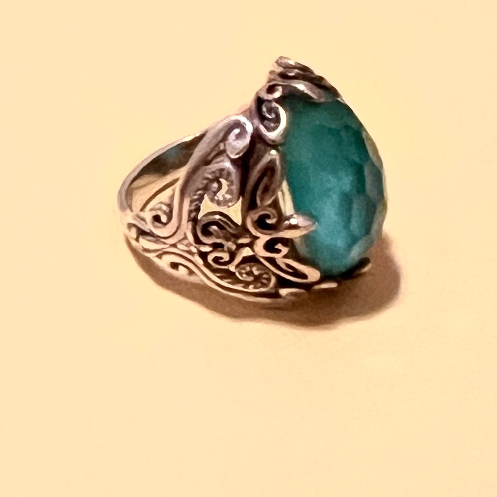 Carolyn Pollack Sterling Silver & Brass Blue Quartz Doublet Ring Size 8